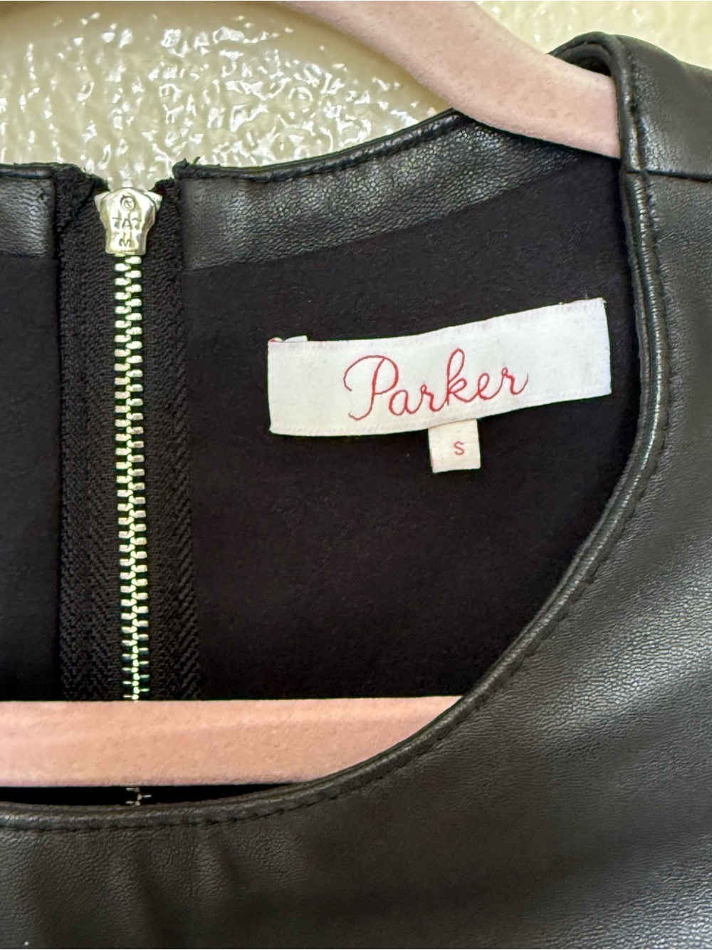 Parker Black Genuine Leather Ruffle Sheath Dress Size S Cocktail Goth Luxury - Picture 3 of 10